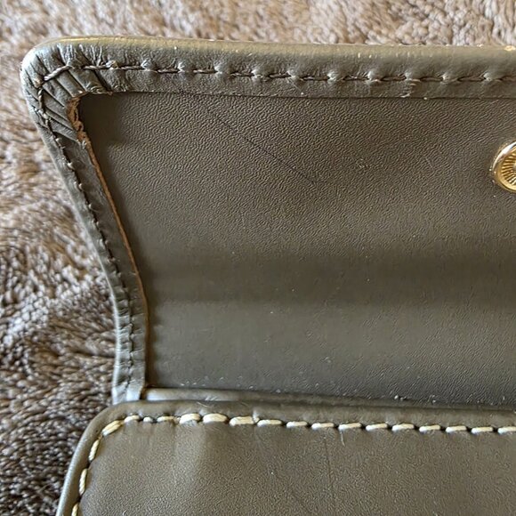 Dooney & Bourke Smooth Leather Small Flap Wallet Taupe Trifold Logo Plate Zip - Picture 10 of 14